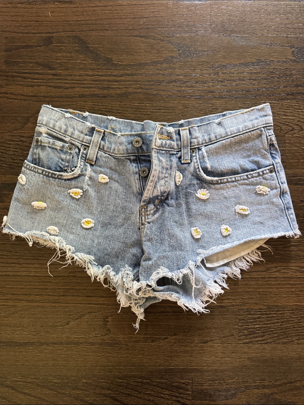 Carmar Light Blue Daisy Embroidered Cutoff Denim Shorts